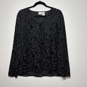 Gilligan & O'Malley Black Velvet Burnout Long Sleeve Top Women's Large Witchy